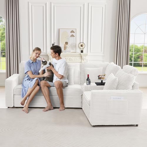 Image of RARZOE Modular Sectional Couch Corner Seat Module, Corduroy Armless Corner Seat for Living Room Modular Sectional Sofa Couch, White
