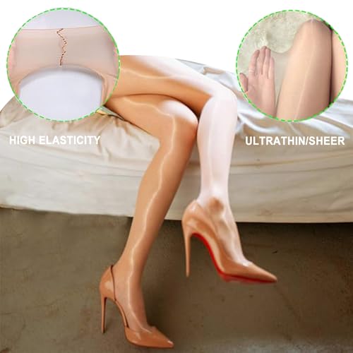 Image of HTRUIYA Women's Oily Pantyhose 0D Ultra-thin Shiny Sheer Tight Gloss Seamless no Side Stockings