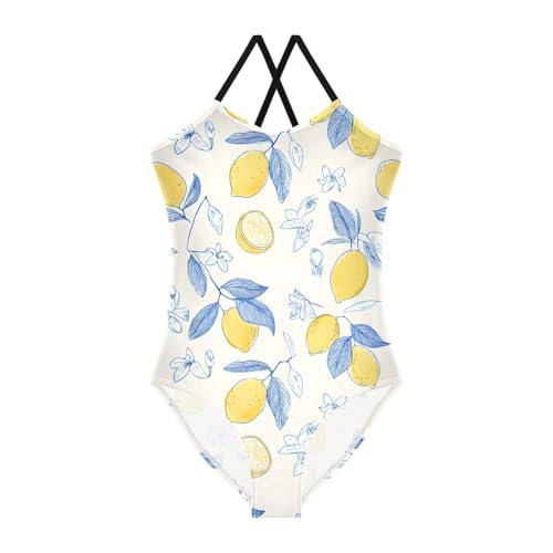 Bolaz Girls Swimsuits One-Piece Bathing Suits Summer Beach Swimwear for 3-10 Years Old-Lemon Pattern