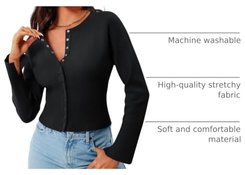 Image of Saodimallsu Womens Cropped Sweaters Cardigan | Button Down,Long Sleeve,V Neck,Ribbed Knit,Slim Fit ,Pullover Crop Tops