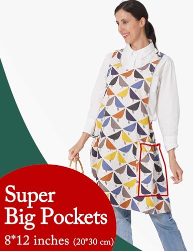 Image of Cozy Adjustable Cross Back Aprons for Women with Pockets Cotton Linen Cooking Kitchen Baking