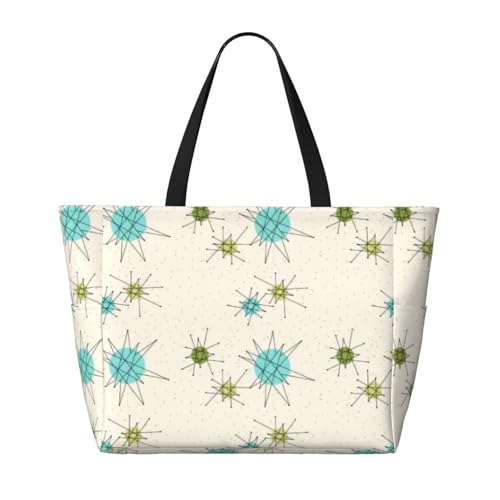 Iconic Atomic Starbursts Oversized Waterproof Beach Bag – Multi-Pocket Zipper Tote, Compact Foldable Design For Travel, Pool, Shopping & Outdoor Adventures2