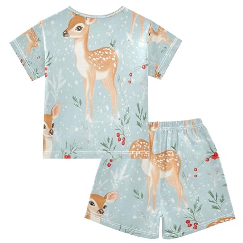 senya Short Sleeve Pajamas Sets Summer Cotton Sleepwear Christmas Deer Snow Cherry2