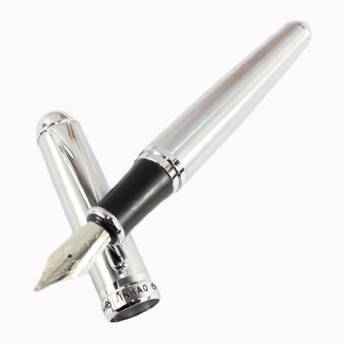 Gullor Advanced Full Silvery Mat Calligraphy Fountain Pen Jinhao X750 Broad 18Kgp Best Metal Pen - Bent Nib #TOP3