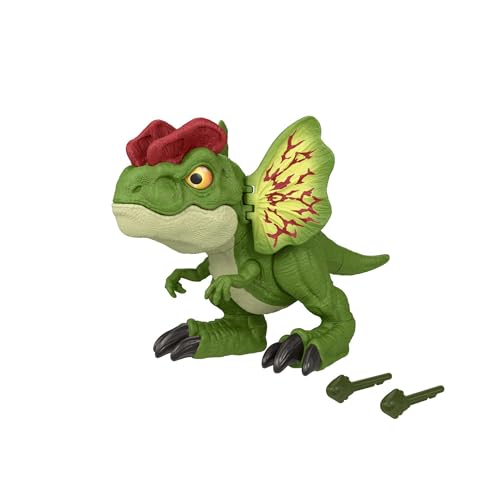 Mattel Jurassic World Uncaged Dilophosaurus Dinosaurio de juguete con sonidos que lanza proyectiles, +4 años (HNT66)