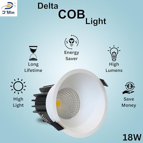 Image of D'Mak 18W White Body LED Deep COB Light | Recessed LED Ceiling Light for Indoor Lighting (Warm White, Pack of 5)