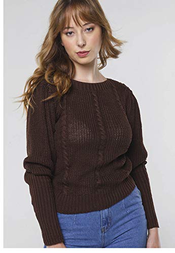 Suéter de Tricot Mangas Bufantes Gola Canoa Sob Marrom Café (M)