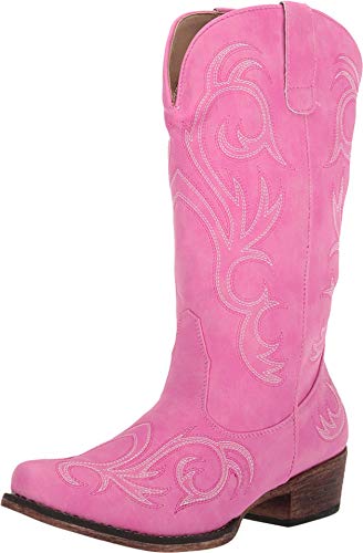 ROPER Womens Riley Embroidered Snip Toe Casual Boots Mid Calf Low Heel 1-2' - Pink - Size 9 M