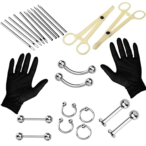 Piercing Kit - WZPB 34pcs Body Piercing Kit Professional Ear Nose Piercing Kit with Piercing Jewelry 14G 16G Piercing Needles Disposable Piercing Clamps for Nose Belly Tongue Body Piercing