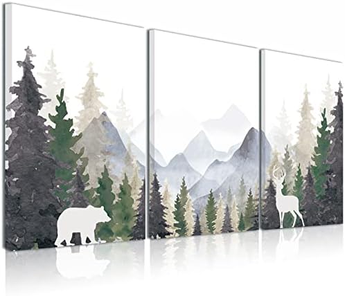 BINCUE Natural Landscape Canvas Wall Art 3 Piece Foggy Forest and Mountain Canvas Wall Art Framed Painting 12"x16" Bedroom Living Room Office Decor