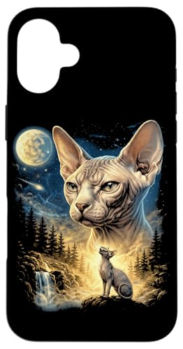 Carcasa para iPhone 16 Plus Meme del Gato Sphynx Aullando a la Luna, Divertido Gato Sphynx de los 90