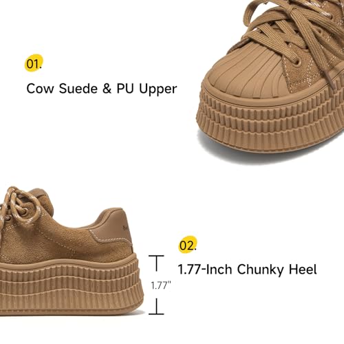 Image of BEAU TODAY Platform White Sneakers for Women,Leather Casual Tennis Shoes