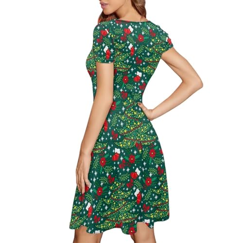 Image of POLERO Sunflower Dress for Women Floral Summer Dresses Short Sleeve Casual Sundresses Midi Dresses