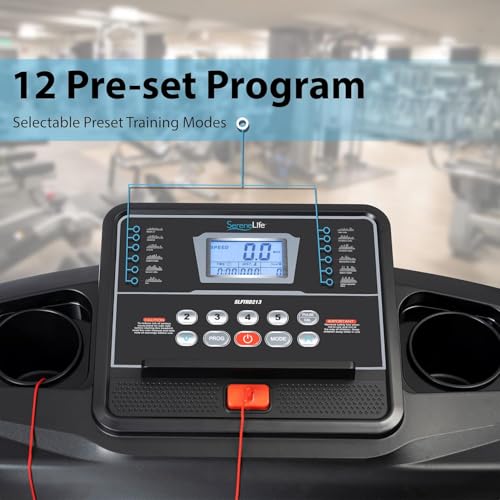 SereneLife Electric Folding Treadmill Exercise Machine - Smart Compact Digital Fitness Treadmill Workout Trainer w/Bluetooth App Sync, Manual Incline Adjustment, for Walking, Running, Gym