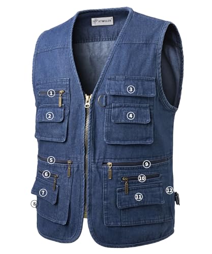 Chaleco vaquero multibolsillos de hombre estilo vintage con cremallera 2