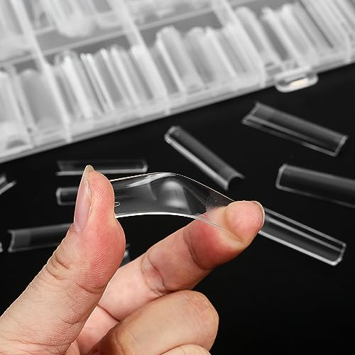 KOXXIAMOQ 240 Soft Gel Full Cover Nail Tips for Extensions Clear Square Coffin Fake No C Curve Nail Tips - Image 4
