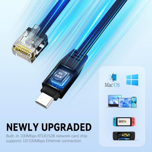 Image of Verilux 6.6ft USB C to Ethernet Cable, 100Mbps RTL8152B NIC Chip Type C to RJ45 Cord, Type C to RJ45 NIC Cable Compatible for Thunderbolt 3 /4, Galaxy, MacBook Pro /Air, iPad Pro, PC