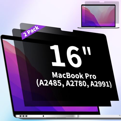 Image of 2 Pack Privacy Screen Compatible with MacBook Pro 16 Inch Screen Protector (2021-2024, M1, M2, M3, M4), Anti Blue Light Glare & Anti Scratch Computer Privacy Shield for Mac Pro 16.2 inch