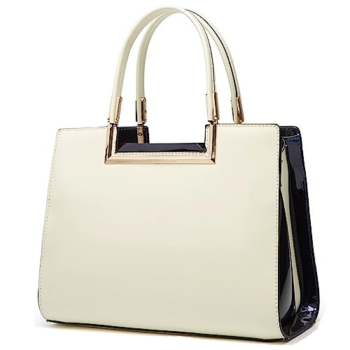 ZiMing Bolsa feminina de couro envernizado brilhante com alça superior bolsa feminina média bolsa de ombro elegante, Branco, One Size