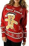 Womens Celebrity Knitted Merry Xmas Jumper, Ladies Christmas Winter Novelty Pullover Long Sleeve Ginger Printed Funny Baggy Top Sweatshirt UK Size S to XXL, XXL Red