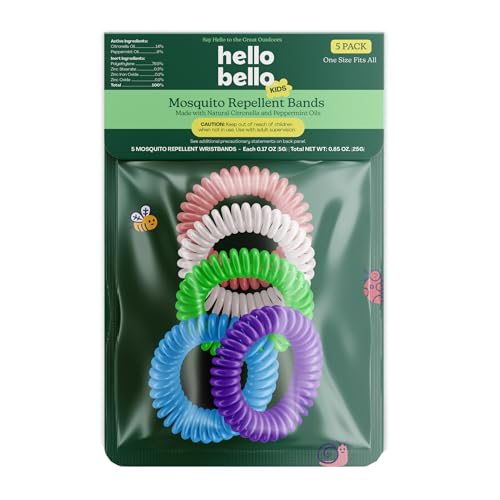 Hello Bello Kids Mosquito Repellent Bracelets, Made with Natural Citronella and Peppermint Oils, 5ct Bag