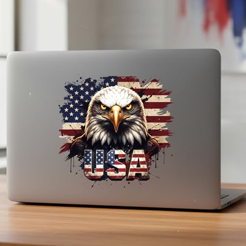 Image of 2-Piece American Flag Eagle Patriotic Car Decal | 5.9-inch waterproof car window decal for vehicles, trucks and laptops