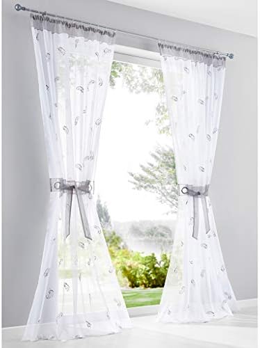 SIMPVALE 2 Panels Sheer Curtain Feather Embroidered Voile Curtains for Bedroom Living Room Balcony (140x175cm, sheer curtain)