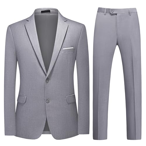 MODFUL Herren Anzüge 2-teilig Zwei Knöpfe Slim Fit Business Lässig Sakko Hose Smoking Set (Hellgrau, L)