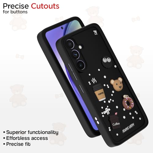 Image of Pikkme Back Cover for Samsung Galaxy A54 5G | Cute Fun Cartoon 3D Bear Silicone Full Body Protection Bumper Cover (Black)