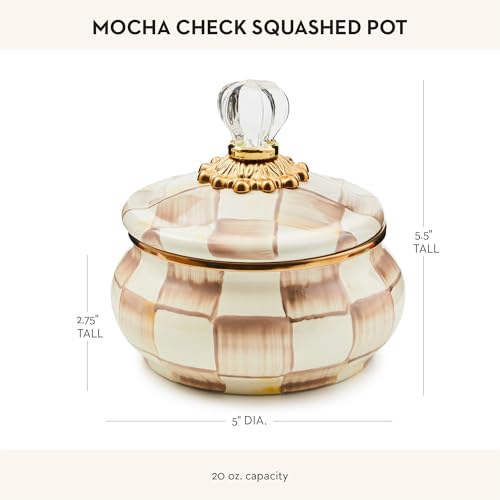 Mackenziechildsenamelsquashedpotcuteenameledcontainerwithlid20ouncesbrownandwhitemochacheck Urban Country Home Decor Mackenzie childs enamel squashed pot cute enameled container with lid 20 ounces brown and white mocha check urban country home decor