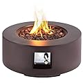 ECOTOUGE Outdoor Propane Firepit Table Set, 30 Inch Auto-Ignition Round Gas Fire Pit, 50,000 BTU Steel Fire Table w/Weather-Resistant Pit Cover, Lava Rocks, No Tank Holder, Brown