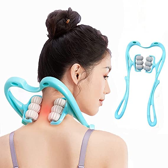 Dizaa Neck Massager For Cervical pain Mannual, Deep Tissue Handheld Shoulder Massager Tool with 6 Balls Trigger Point Roller Massager for Legs Waist Neck and Shoulder Relaxer