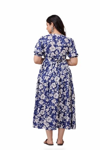 Image of Women's Rayon Anarkali Maternity Ankle Length Dress, Pregnancy Dress,Feeding Kurti,Easy Brest Feeding Dress, with Both Side 9 inch Zipper and Belt
