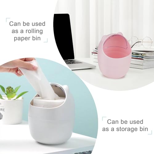 2 unidades de pequeña caneca de basura con tapa, blanco y rosa miniatura 6