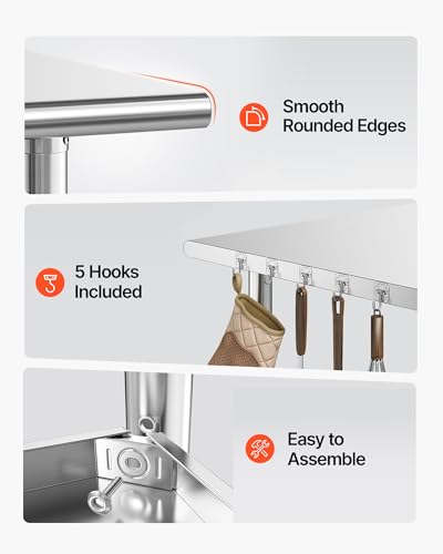 Image of VEVOR Stainless Steel Work Table, 24x48 Inch Food Prep Table, Commercial Kitchen Workstation with Adjustable Undershelf, Metal Heavy Duty Utility Worktable, for Restaurant Home Hotel Garage Outdoor