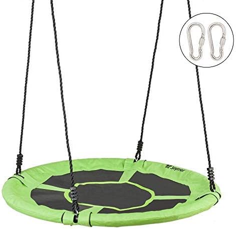 JOYMOR 40 Inch Diameter Saucer Tree Swing, Round Oxford Detachable Swing with Extra 2 Carabiners Adjustable Tree Rope,Great for Tree, Swing Set, Backyard, Playground, Playroom(Green)