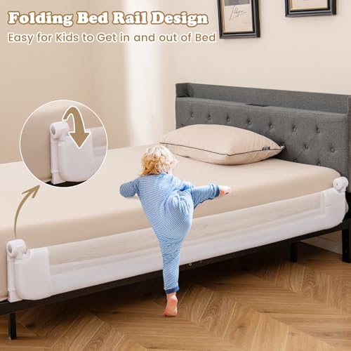Image of BABY JOY Double Sided Bed Rail Guard, 2 Pack, Extra Long, Swing Down for Convertible Crib, Folding Baby Safety Bedrail for Kids Twin Full Size Queen King Mattress, Rails for Toddlers (White, 71 inch)