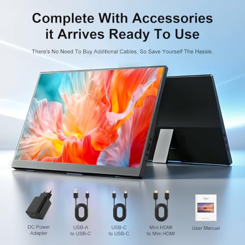 Image of 16 Inch Portable Laptop Monitor FHD 1200P IPS 60hz, USB-C&HDMI External Secondary Screen with Integrated Kickstand, Laptop Compatible, Perfect for Multi-Screen Office Work