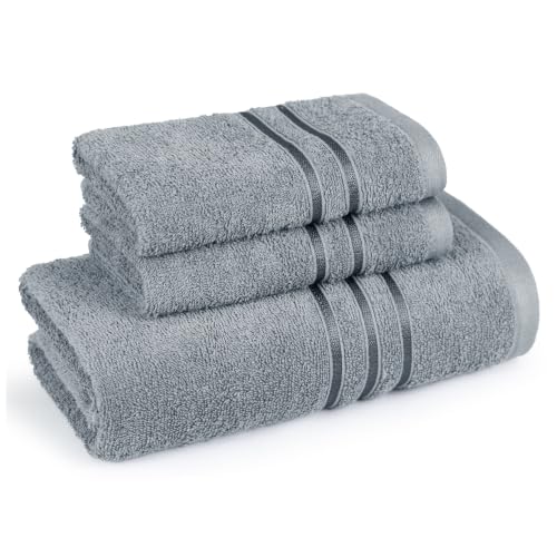 Image of MYTRIDENT Towel Set| Comfort Living | Quick Drying | Travel Friendly | for Men /Women | 3 PC Towel Set | 1 Bath (70 cm x 140 cm) 2 Hand (40 cm x 60 cm) | 100% Cotton 400 GSM - New Grey
