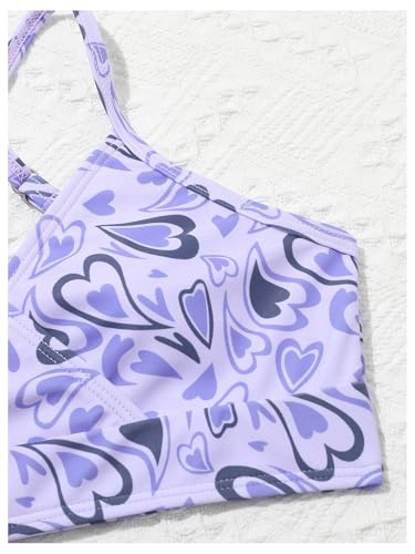 Floerns Girl's 3 Piece Swimsuit Heart Print Bikini Set Bathing Suit with Beach Skirt3