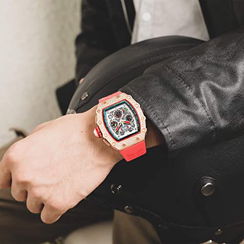 Mens Bling Punk Diamond Chronograph Watches Fashion Style Silicone Band Sports Wrist Watch