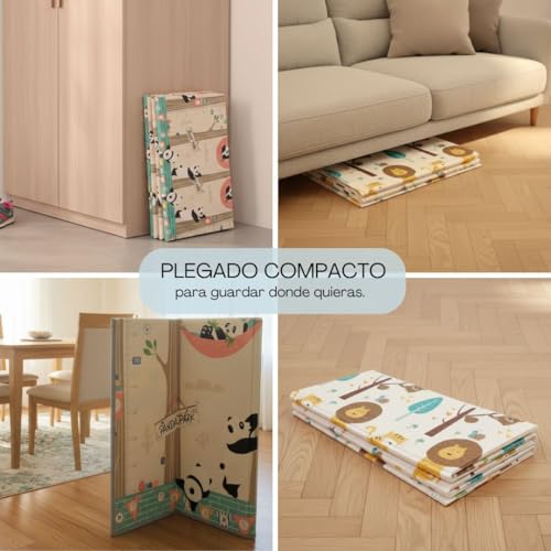 Miniatura 8 de Bathby Alfombra De Bebé Impermeable Acolchada 1 Cm Antideslizante Plegable 200x180 Cm Reversible Con Diseño Educativo Para Gatear Y Jugar, Incluye Bolsa Portátil Para Llevar Y Guardar Pandas Bosque