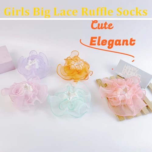 Toddler Girls Ruffle Socks Baby Girl Big Double Lace Ruffle Frilly Turn Cuff Socks Toddler Dress Socks 4/3 Pairs ﻿4