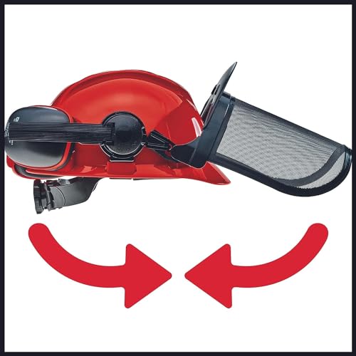 Foto von Original Einhell Forstschutzhelm (optimaler Schutz für die Arbeit mit Kettensägen, Gehörschutz, Gesichtsschutz, für 52 - 66 cm Kopfumfang)