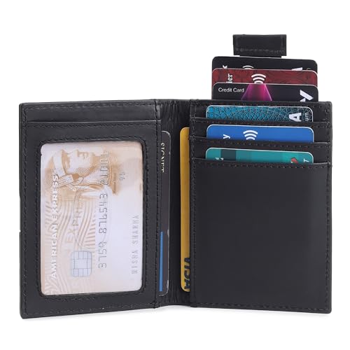 Image of Genuine Leather Bifold RFID Blocking Slim Stylish Credit Debit ATM Card Holder Wallet for Men Women (Black)