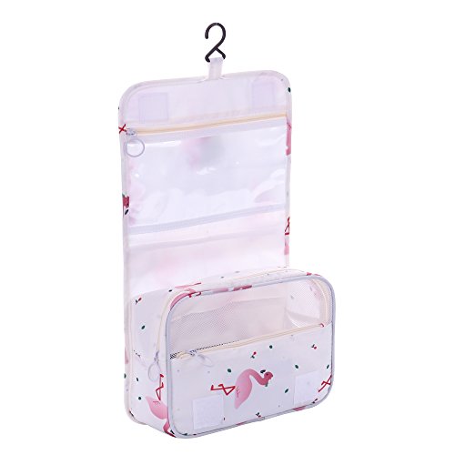 Shopper Joy Trousse de Toilette à Suspendre Sac de Rangement Organisateur de Voyage pour Cosmétique - Blanc + Flamant