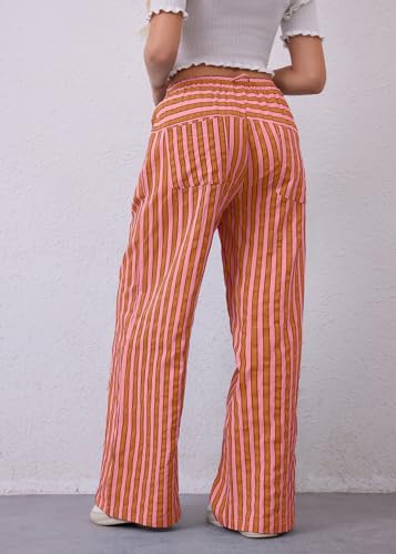 MISSACTIVER Women Drawstring Striped Pants Loose Wide Leg Trousers Casual Low Waist Pants Comfy Lounge Pants with Pockets4