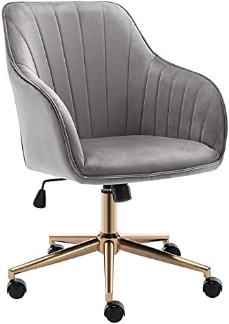 Duhome Home Office Chair Computer Desk Chair Armchair Task Chair Velvet Upholstered Chair Height Adjustable Comfortable Stool Swivel Rolling Chair with Gold Metal Base for Office Study Grey