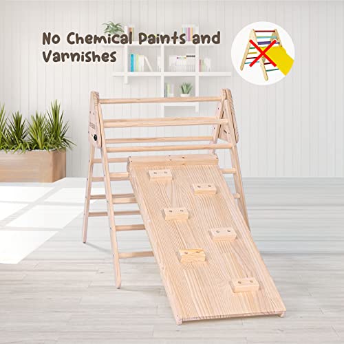 Foldable Toddler Indoor Pikler Triangle Climber, Climbing Toys (3-In-1) With Slide/Ladder/Sliding Ramp Play Set Montessori Toys Wooden Climbing Gym For Kids, Toddlers, Children 1-6 Yrs #TOP6