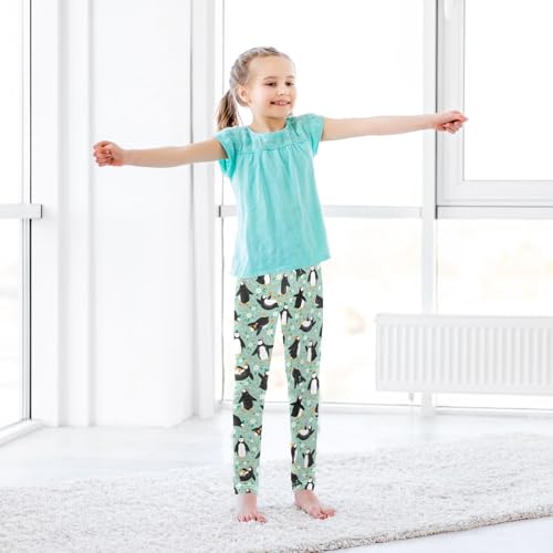 CaTaKu Girls Leggings Penguins Cute Floral Leggings for Girls Kids Athletic Workout Yoga Pants Size 4-10T3